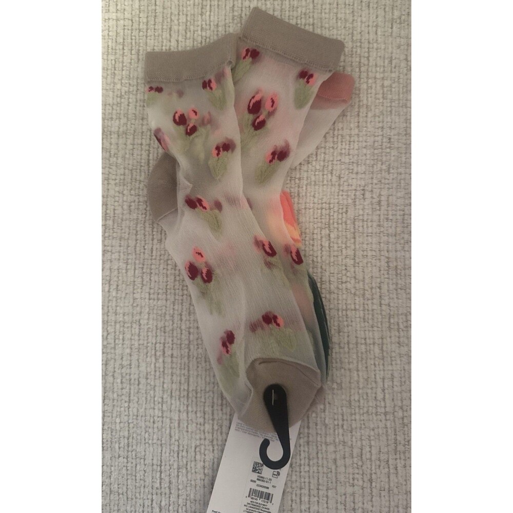 2 Pk Sheer W Floral Tulips Socks Quarter Crew Dainty Loafers Victorian Sweet - Picture 3 of 5